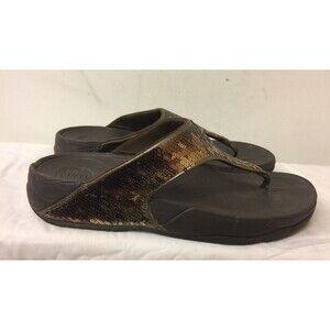 FitFlop Women brown/gold Sequences Slip-on Thong Flip Flops - SZ US 9 UK 7 EU 41